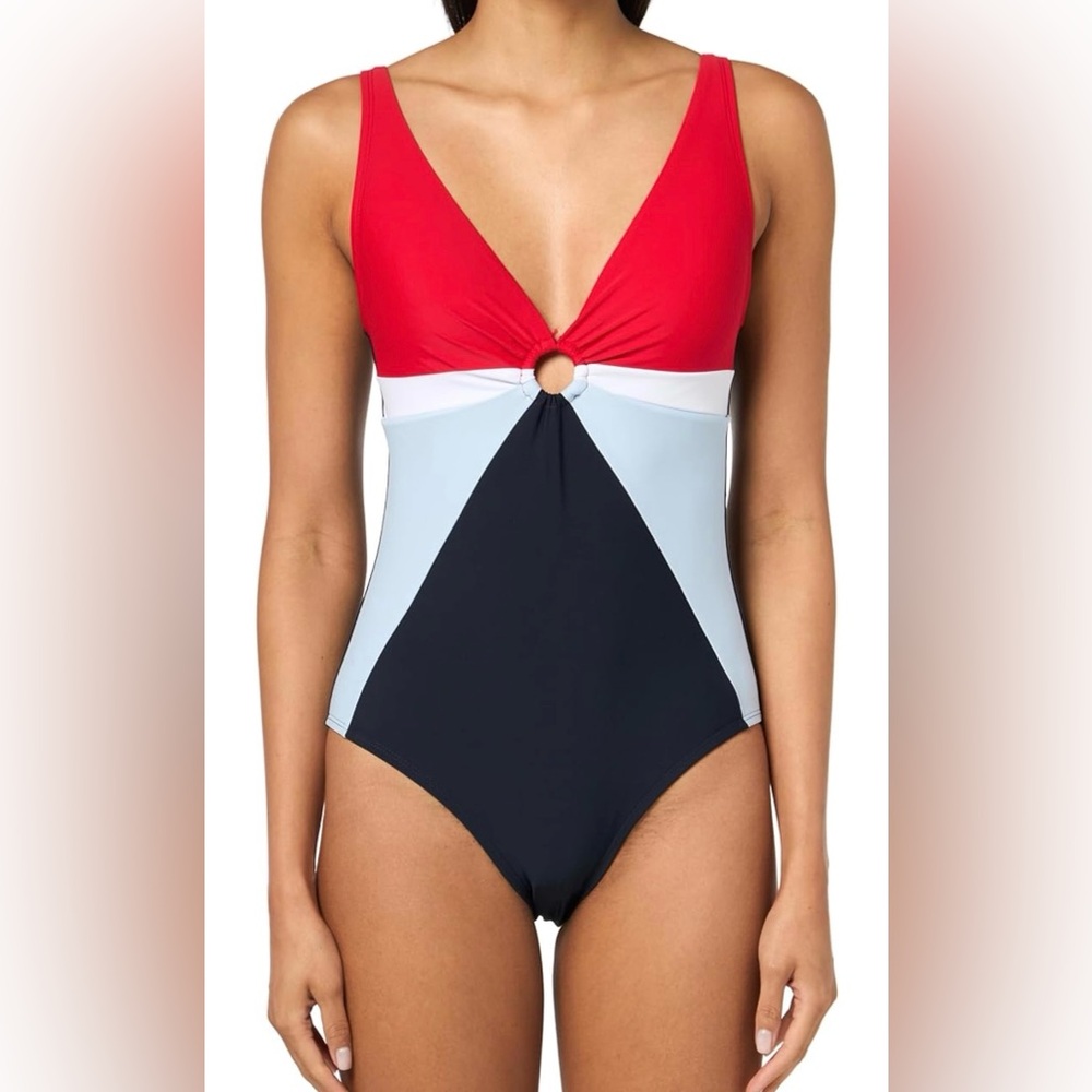 NWT Tommy Hilfiger One-Piece Red, White and Blue Keyhole Swimsuit